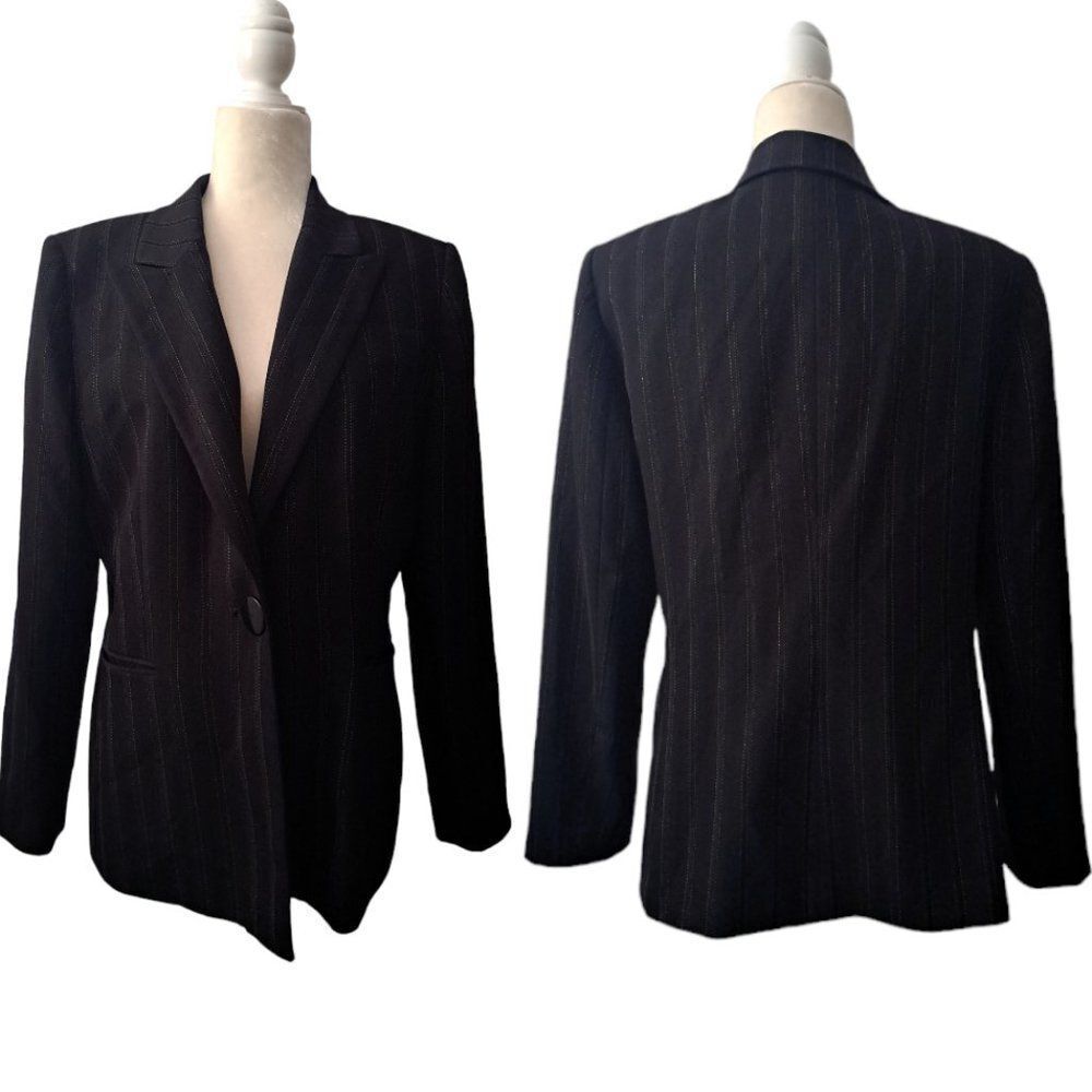 Tahari ASL Women's Pin Stripe Blazer Workwear Office Professional Black Size 12
